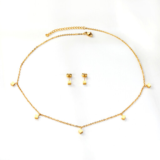 Square Charm Station Necklace with 5 polished square pendants