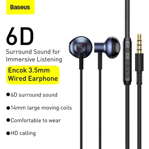 Black Baseus H19 Encok 3.5 mm wired in-ear earphones