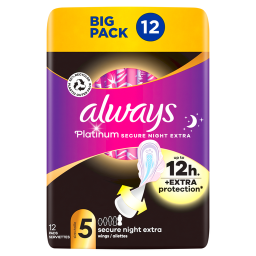 Always Platinum Secure Night Extra Sanitary Towels With Wings Size 5