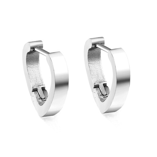 A pair of minimalist silver hoops shaped like hearts