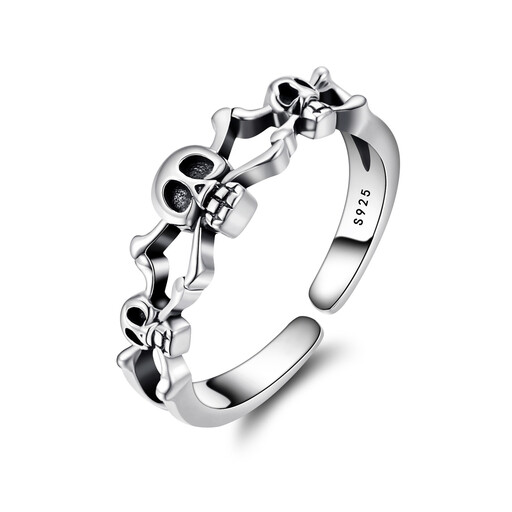 Ever Faith Vintage Gothic Skeleton Skull Open Cuff Ring