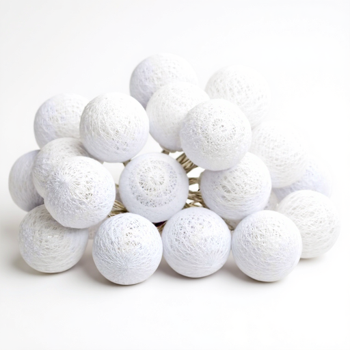 Mains powered LED garland 20 balls diam. 6 cm white
