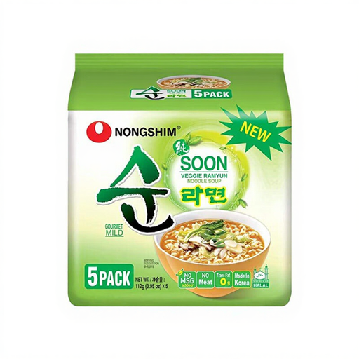 Nongshim Soon Veggie Ramyun Noodle Soup, 5 x 112g, Vegetarian Noodles