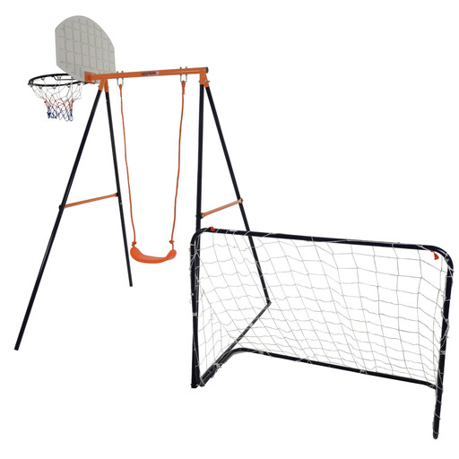 Hedstrom Kids Outdoor Play Set Triton Swing, Basketball Hoop & Football Goal Black/Orange