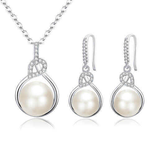 Ever Faith Freshwater Pearl Pendant Necklace with Cubic Zirconia Dangle Earrings