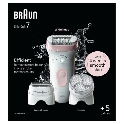 Braun Silk-épil 7, SE7-060, Epilator for Easy Hair Removal, Lasting Smooth Skin, 40 Minutes of Runtime, White/Flamingo