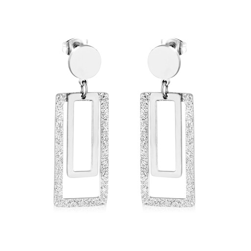 Silver Tone Matte Geometric Rectangular Earrings