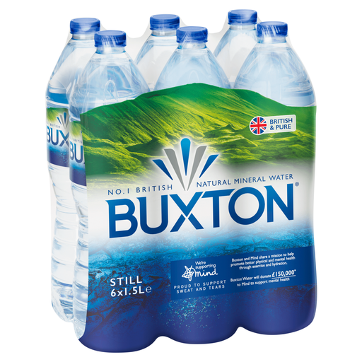Buxton Still Natural Mineral Water, six 1.5L bottles