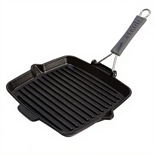 Staub Square Grill Pan, Cast Iron, Single Handle, 24 x 24 cm