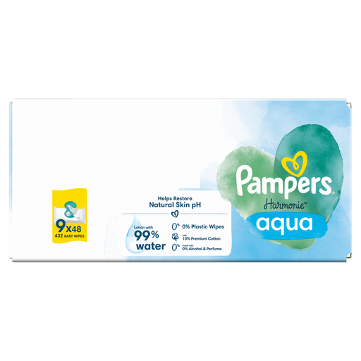 Pampers Harmonie Aqua Baby Wipes Plastic Free 9x48 Pack