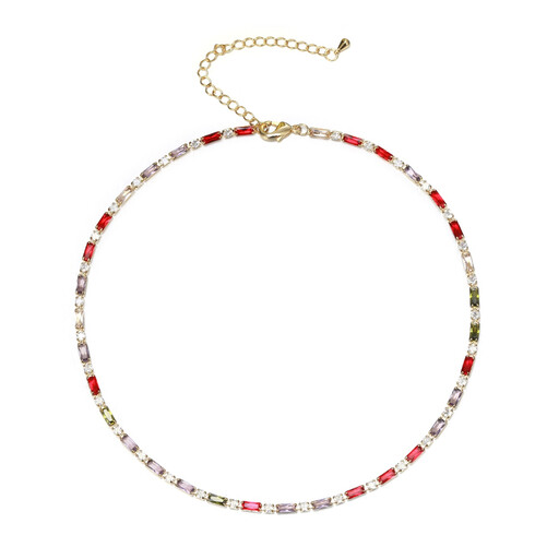 Ever Faith Red Cubic Zirconia Thin Tennis Choker Necklaces