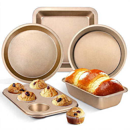 BJ Baking Tool Cake Mold Complete Set of Pizza Plate, Toast Mold, Mafen Cake Oven Mold, Gold 5-piece Set