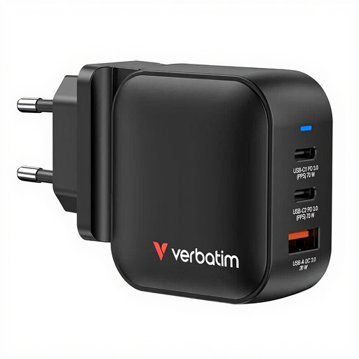 Verbatim Mini GaN Charger 70W 2xUSB-C PD, 1xUSB-A QC 3.0 32229