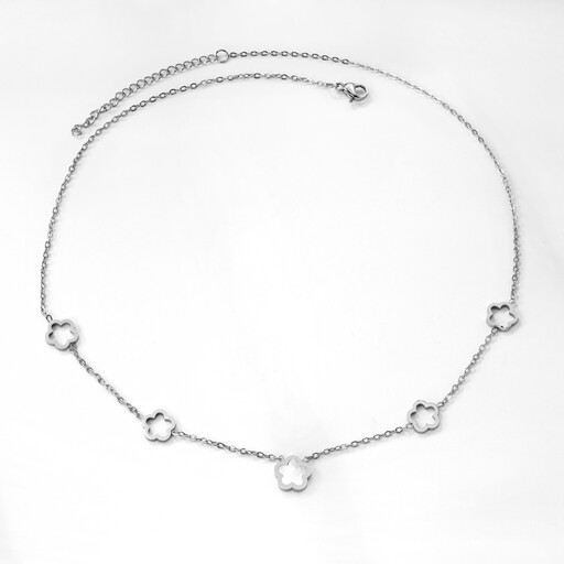Silver Tone Flower and Mother of Pearl Necklace