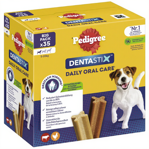 Pedigree DENTASTIX Daily Oral Care, For 5-10kg, 5x(7pcs/110g), Total 35 Sticks/550g