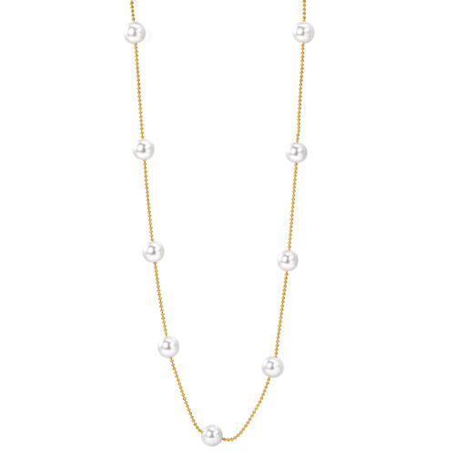 18K PVD Gold Stainless Steel Pearl Station Necklace