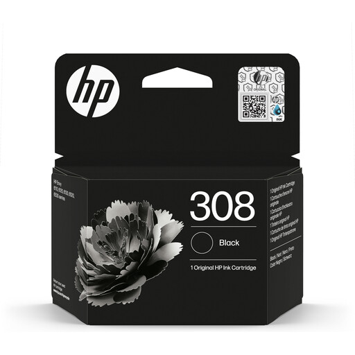 HP 308 Black Original Ink Cartridge, compatible with HP Envy 6120e printer