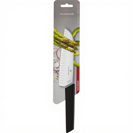 Victorinox Swiss Modern Series Multi-Purpose Knife with Granton Edge Santoku Knife - 17cm - Black