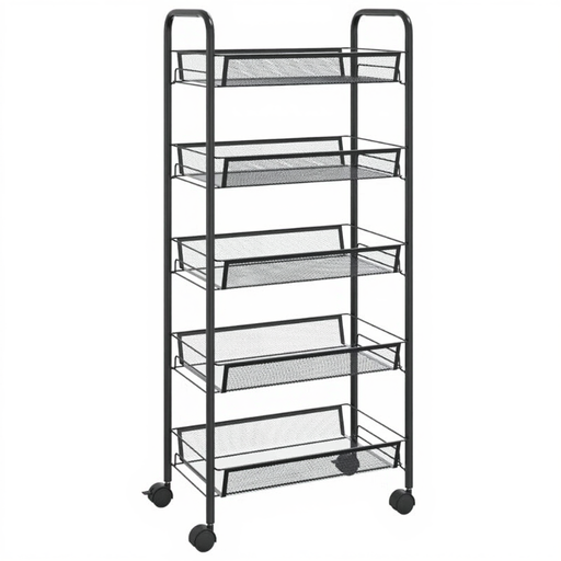 vidaXL Kitchen Trolley - Iron, Black, 46 x 26 x 105 cm