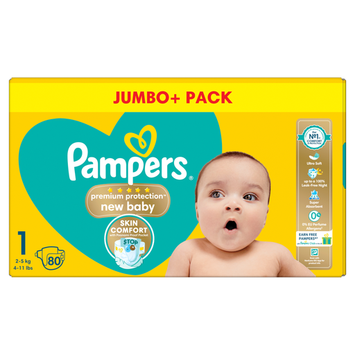 Pampers New Baby Premium Protection Nappies Size 1 Jumbo+ Pack