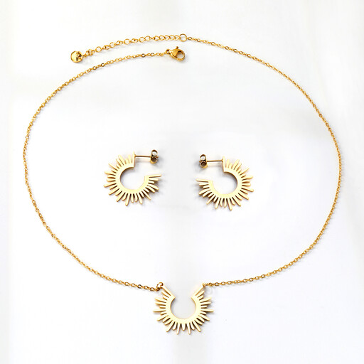 18K PVD Gold Stainless Steel Sunburst Jewellery Set