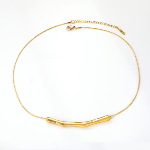 18K PVD Gold Stainless Steel Wave Bar Pendant Necklace