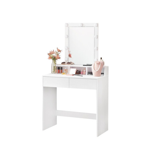 VASAGLE small white vanity with drawers and lighted mirror