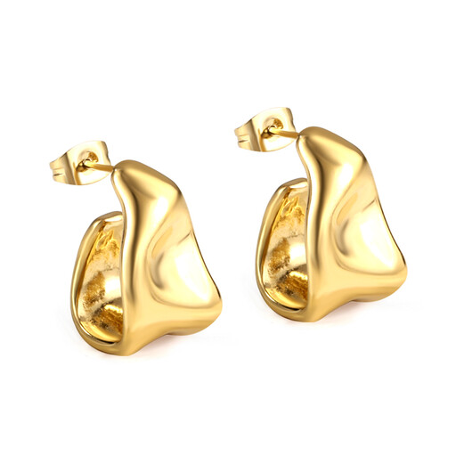 Gold Tone Irregular Geometric Abstract Stud Earrings