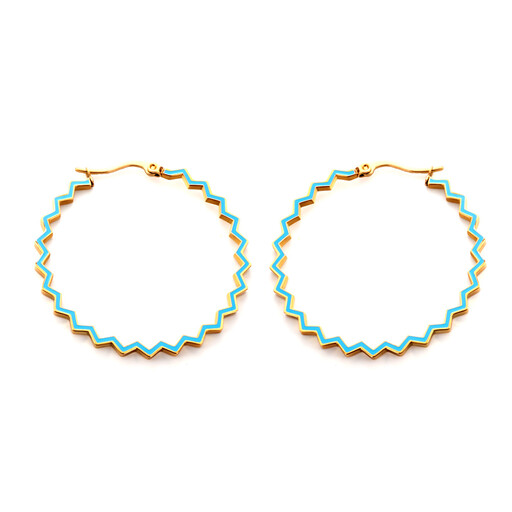 18K Gold Plated 45mm Large Round Hoop Earrings with Blue Beaded Accent