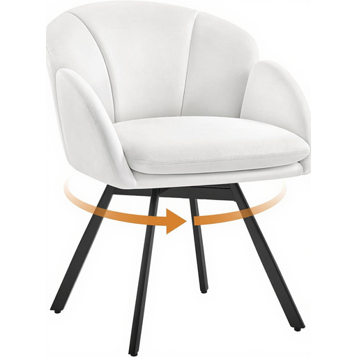 Yaheetech Office Chair 360° Swivel, Velvet Office Chair with Double Cushion, Flower-Shaped Vanity Chair, Swivel Chair for Office/Bedroom/Living Room, White