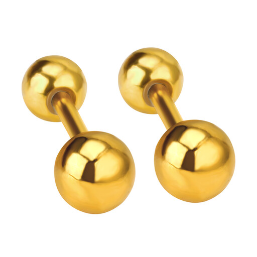 18K PVD Gold Plated Surgical Steel Ball Stud Earrings, Screw Back Piercing Jewellery