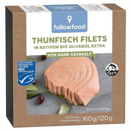 Followfood MSC Tuna Fillets in Extra Virgin Organic Olive Oil 160 g