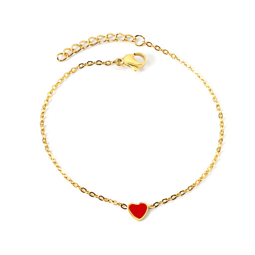 Red Heart Charm Bracelet, 18K PVD Gold Plated Stainless Steel