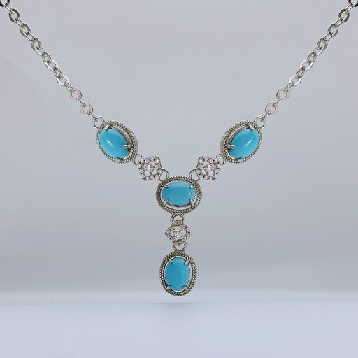18-Inch Women's Rhodium Plated Pendant Necklace with Turquoise-Tone Accents