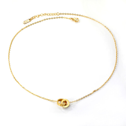 18K PVD Gold Stainless Steel Interlocking Double Circle Necklace