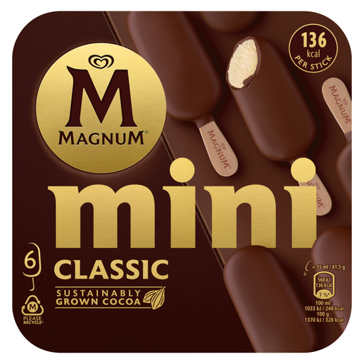 Magnum Mini Classic Ice Cream Sticks, 6 × 55 ml