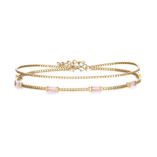 Ever Faith Dainty Emerald-Cut Pink Cubic Zirconia Charm Link Bracelet