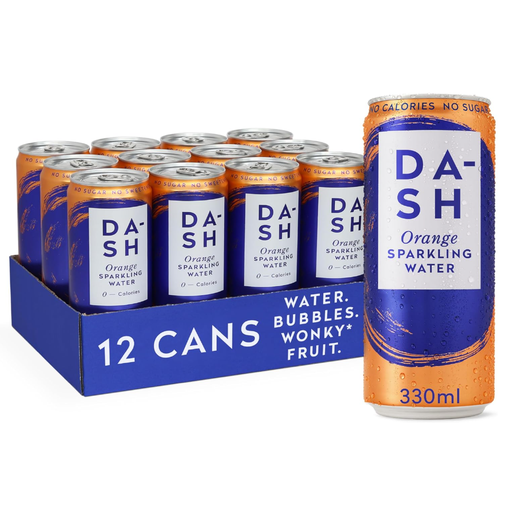 DASH Water Sparkling Water Infused with Wonky Oranges 12 x 330 ml pack