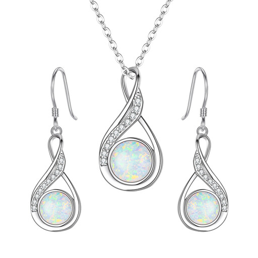 Ever Faith Cubic Zirconia Simulated Opal Necklace Earrings Set in Blue