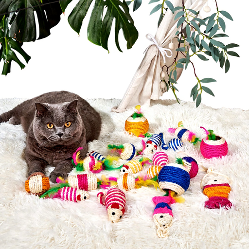 Meowmagic Feather and Sisal Ball Toy Pack of 4