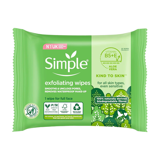 Simple Kind To Skin Biodegradable Exfoliating Wipes