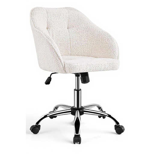 Yaheetech Home Office Chair, Vanity Chair, Height-Adjustable Swivel Chair, Velvet Desk Chair for Study, Bedroom, Breathable Wheelchair, Supports up to 136 kg, Ivory