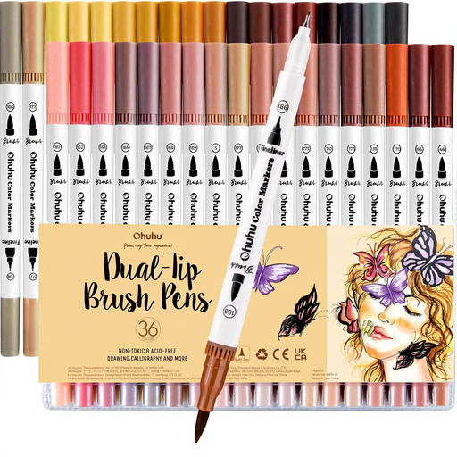Ohuhu Skin Tone Coloring Pens - Dual Tip, 36 Colors
