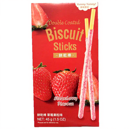 Yummy Yummy Double Coated Biscuit Sticks - Double Strawberry Flavour 45g