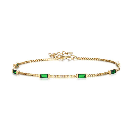 Ever Faith Dainty Emerald Cut Green Created Opal Charm Link Bracelet