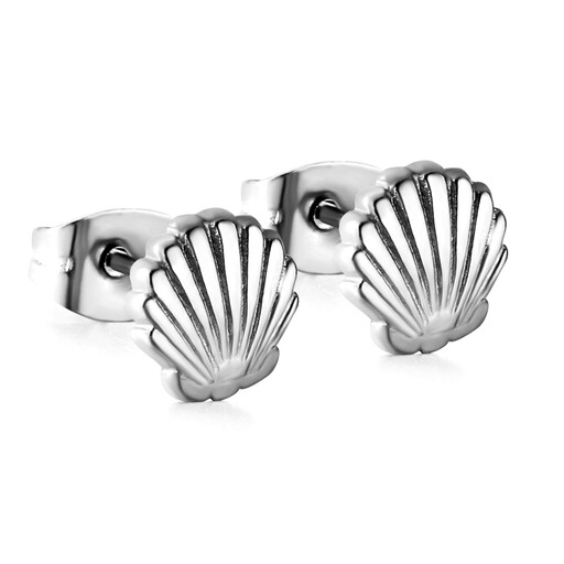 Stainless Steel Scallop Shell Stud Earrings