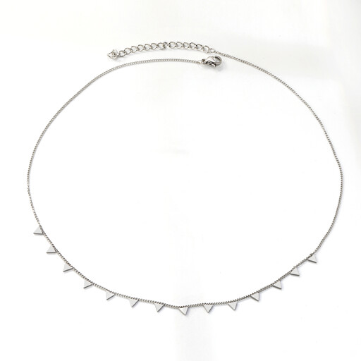 Silver Tone Stainless Steel Triangle Charm Necklace