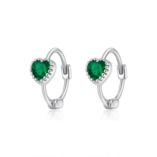 Ever Faith Cubic Zirconia Heart Birthstone Small Dainty Huggie Dangle Hoop Earrings
