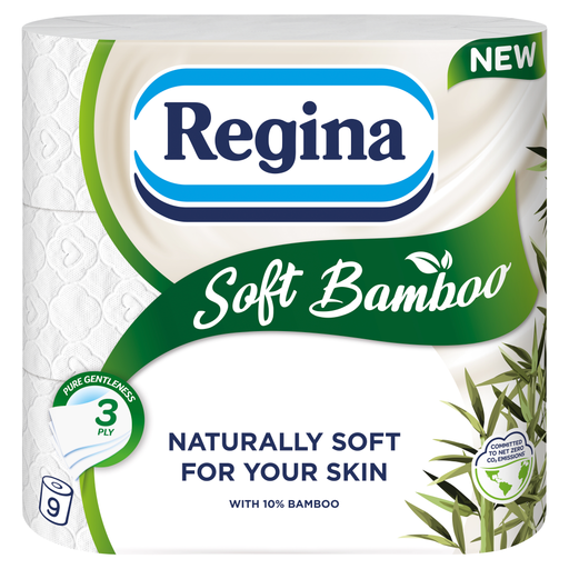 Regina Soft Bamboo Toilet Tissue, 3-Ply, 9 Rolls