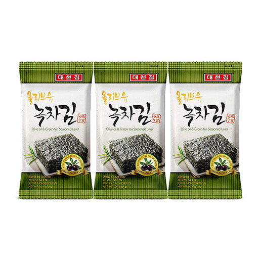 Daechun olive oil green tea seasoned seaweed, 3-pack